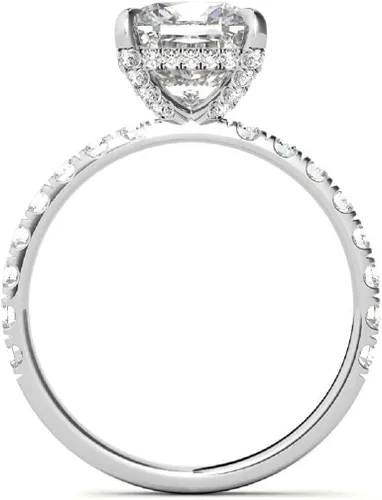 Vista 5 de Anillo de compromiso hecho a mano de oro blanco sólido de 10 quilates, 2 quilates de corte cojín de moissanita, anillo solitario de boda