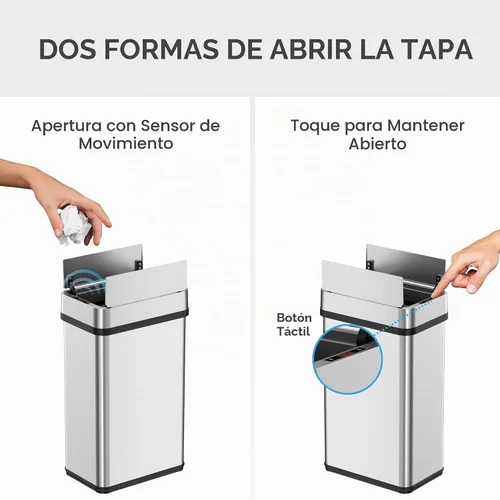 Vista 4 de iTouchless - Bote de basura de 15 litros / 4 galones de acero inoxidable con sensor de apertura de alas para baño, operación automática sin