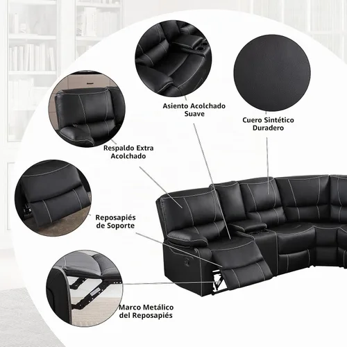 Vista 2 de EBELLO - Juego de sofá modular reclinable manual para sala de estar, sofá modular reclinable de piel sintética suave con consola central, portavasos