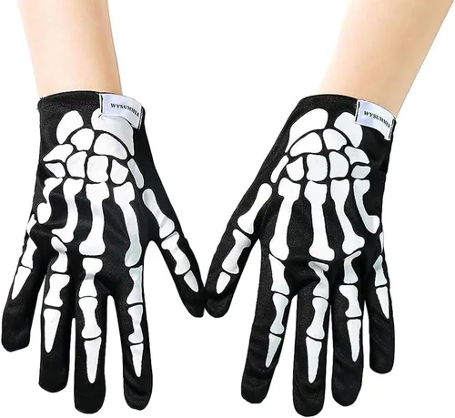 Vista 6 de Guantes de esqueleto y máscara de calavera, pasamontañas de calavera fantasma, máscara de cara completa para dedos completos