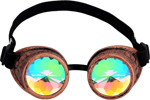 Vista 139 de Gafas de caleidoscopio retro con pinchos, gafas de cristal arcoíris steampunk estilo soldadura, gafas de cosplay punk