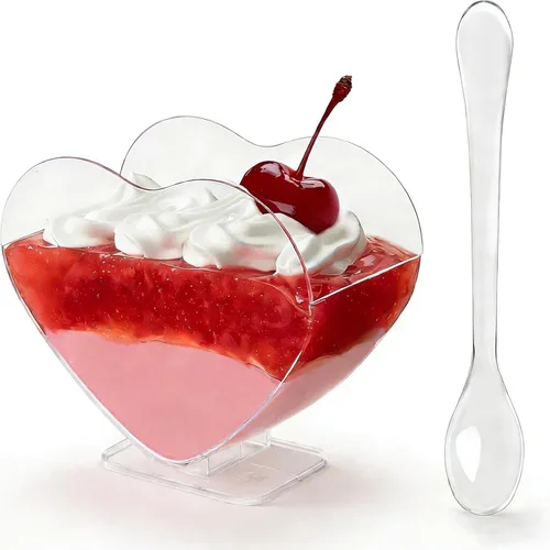 Vista 8 de Mini tazas de postre de 2 onzas con tapas y cucharas, paquete de 100 vasos de plástico para postres pequeños vasos cuadrados para servir fiestas