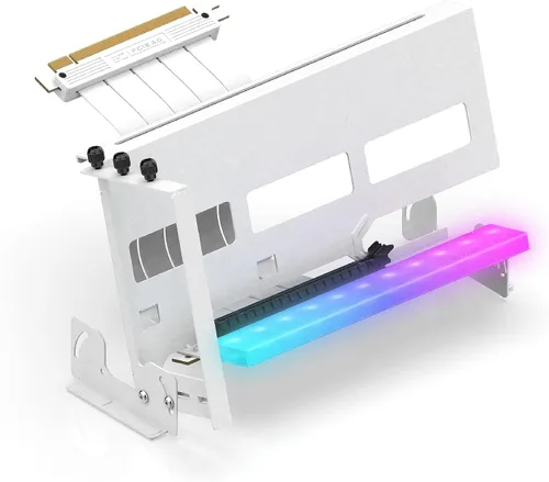 Vista 9 de EZDIY-FAB Soporte de montaje de GPU PCIe 4.0 con módulo LED ARGB, ajuste multiángulo con cable elevador, compatible con RTX4090, 4080, 4070ti