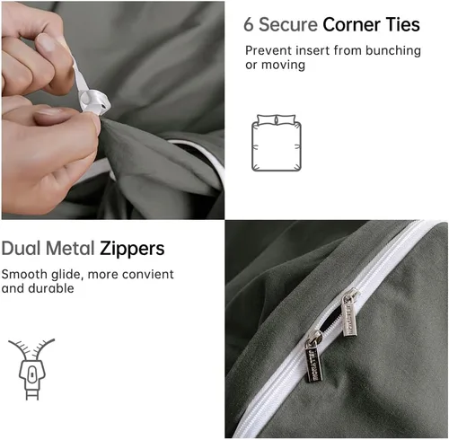 Vista 6 de JELLYMONI Funda de edredón gris tamaño King, funda de edredón 100% algodón lavado con textura similar al lino, juego de ropa de cama de 3 piezas