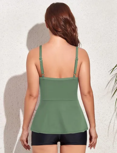 Vista 3 de Hilor Tankini envolvente para mujer, con control de abdomen, fruncido, con cuello en V, para nadar
