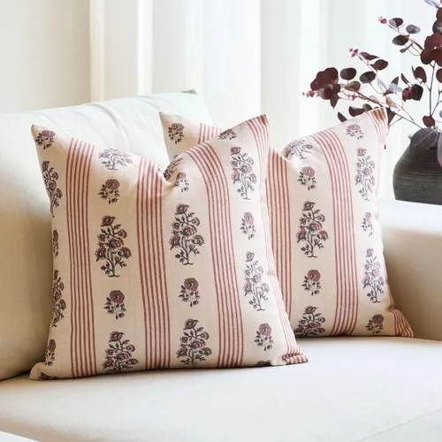 Vista 14 de Amor Virisso Fundas de almohada florales para sofá 18x18 Juego de 2 Fundas de almohada con estampado en bloque Fundas de almohada decorativas