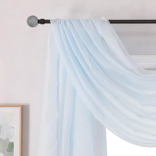 Vista 5 de Bufanda transparente para ventana de 144 pulgadas de largo, color azul bebé, perfecta como bufandas de cenefa, así como toldo de cama o decoración