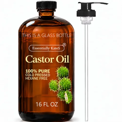 Vista 5 de Essentially KateS Castor Oil 16 Fl Oz (Glass Bottle) - Avocado + Sacha Inchi- A Huge Glass Bottle with a Pump - 100% Pure and Natural, Cold Pressed