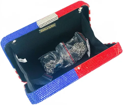 Vista 6 de Boutique De FGG The American National Flag Crystal Clutch Purse for Women Evening Bags Party Chain Shoulder Handbags,Mini