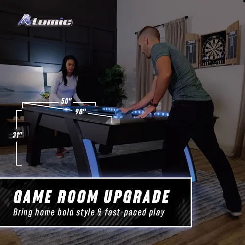 Vista 3 de Mesa de hockey arcade con aire Atomic de 90" Indiglo con luces LED - Incluye discos y empujadores con luz, gris