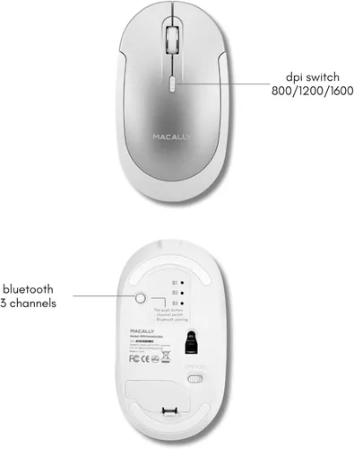 Vista 7 de Macally Mouse Bluetooth Inalámbrico para Mac, MacBook Pro/Air, iPad y PC - Cómodo y Silencioso Mouse Apple Inalámbrico Compatible - Plata