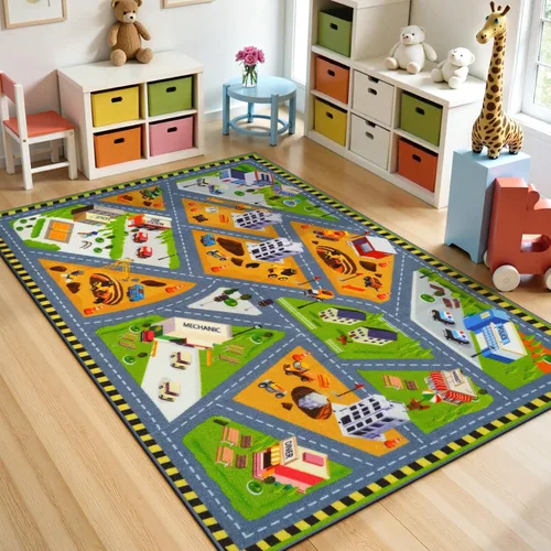 Vista 19 de STARUIA Alfombra de juego para niños, 60 x 32 pulgadas, ultra antideslizante, alfombra educativa para niños, alfombra de coche lavable