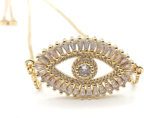 Vista 4 de LESLIE BOULES Collar de ojo malvado de oro chapado en oro de 18 quilates con cadena ajustable deslizante, Cristal