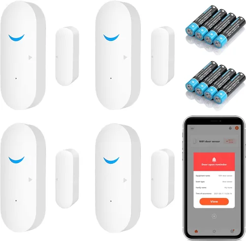 Vista 8 de Sensor de puerta inteligente con alarma inalámbrica, detector de ventana de puerta WiFi con 2 baterías, sensor de contacto de puerta de ventana