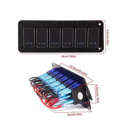 Vista 6 de Panel de interruptor de palanca impermeable de 6 cuadras, panel de interruptor de palanca impermeable de 6 cuadras, DC12V a 24V 3PIN luz de fondo