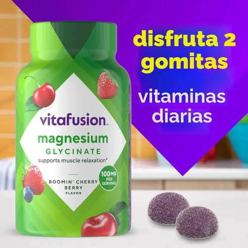 Vista 8 de vitafusion Suplemento de goma de glicinato de magnesio, 100 mg por porción apoya la relajación muscular (1) para mujeres y hombres adultos, sabor a