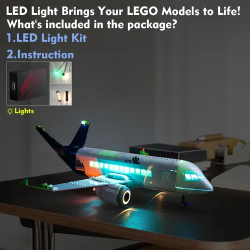 Vista 5 de LocoLee Kit de luz LED compatible con LEGO Passenger Airplane 60367, accesorios de iluminación creativa de bricolaje compatibles con LEGO 60367