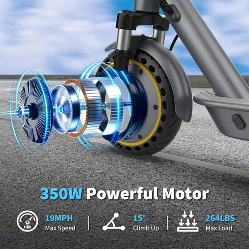 Vista 3 de WERHY H5PRO Scooter eléctrico con doble suspensión, motor sin escobillas de 350 W y 19 MPH, 15 millas de largo alcance, neumáticos sólidos de 8.5