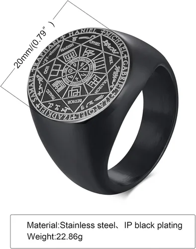 Vista 4 de Hisatan Anillo de sello The Seal of The Seven Archangels para hombre Anillo de acero inoxidable con sello de ángeles para motociclista Joyería