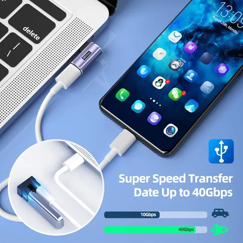 Vista 5 de Adaptador USB C (paquete de 7) con 100W 40 Gbps 8K 60Hz, ángulo recto de 90 grados, recto, hembra a macho, extensor USB C para TB3/4, MacBook
