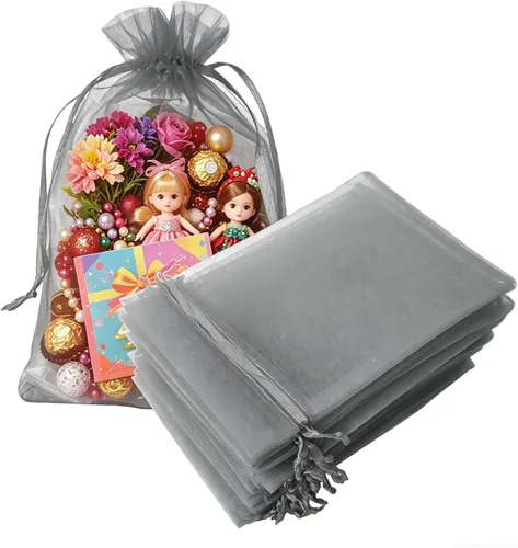 Vista 40 de Juego de 50 bolsas de organza de regalo con cordón azul aguamarina de 4 x 6 pulgadas para baby shower, Navidad, boda, recuerdos de fiesta, despedida