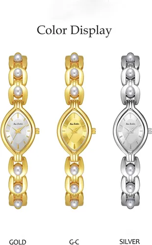 Vista 7 de ADSBIAOYE Elegante reloj de perlas para mujer, reloj de cuarzo analógico con esfera ovalada para mujer, pulsera de perlas