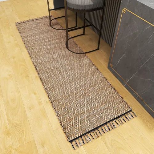 Vista 4 de Eco Crave Alfombra de pasillo de yute de 2,6 x 8 pies – Alfombra de diseño geométrico 100% natural de yute trenzada a mano, alfombra de acento
