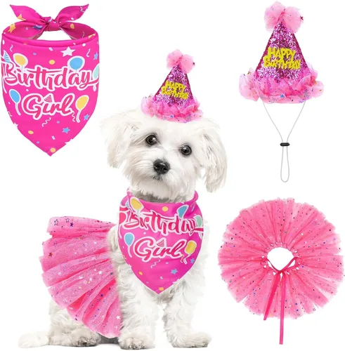 Vista 16 de SCENEREAL Suministros para fiesta de cumpleaños para perros, bandana de cumpleaños para perro, juego de collar de pajarita con números de Niño azul