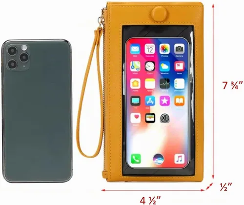 Vista 4 de Funda de cuero para teléfono con pantalla táctil, cartera de mano para mujeres y niñas F23 Rosa Claro 2 bolsillos