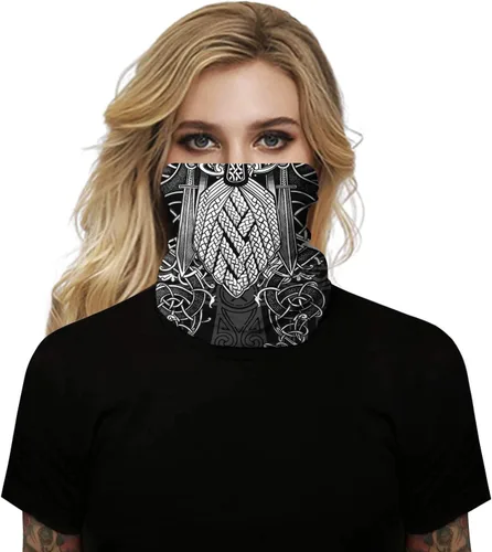 Vista 5 de GLUDEAR Máscara facial vikingo con estampado 3D de calavera y rayos UV, bandana sin costuras, bandana multifuncional para el cuello, para mujeres