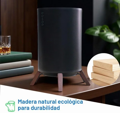 Vista 3 de Soporte de escritorio de madera Soporte de trípode de madera para Sonos Era 100 Alexa Altavoz