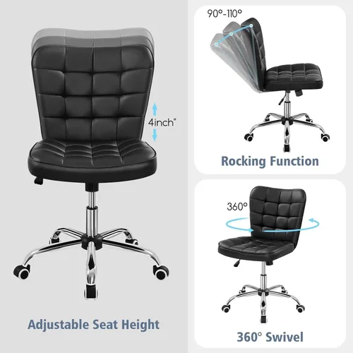 Vista 5 de Yaheetech Silla de Escritorio de Oficina Moderna Acolchada sin Brazos de Computadora Tapizada en Cuero Sintético con Altura de Asiento Ajustable