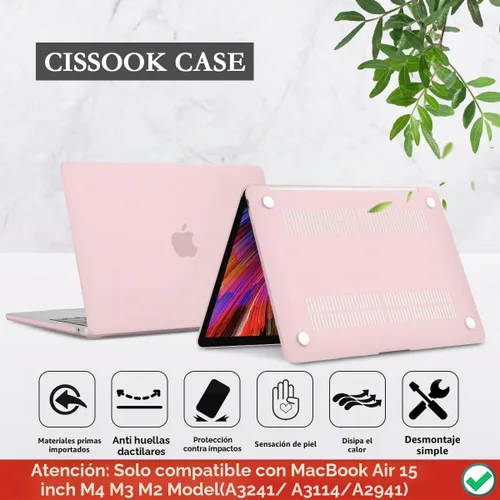 Vista 6 de CISSOOK Funda rosa bebé para MacBook Air de 15 pulgadas lanzamiento 2023 2024 2025, cubierta rígida de plástico rosa tiza con cubierta de teclado