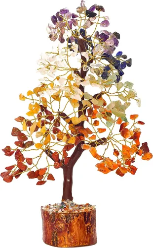 Vista 2 de Árbol de la vida de siete chakras, piedra preciosa natural curativa de cristal bonsái, árbol artificial de 7 chakras, árbol del dinero, riqueza