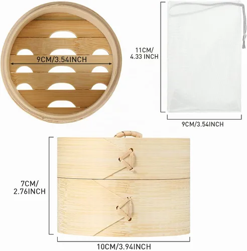 Vista 2 de Chengu Soporte de barra de jabón de bambú natural con tapa, para drenaje, red de espuma, contenedor de champú, bandeja de madera, funda de bambú