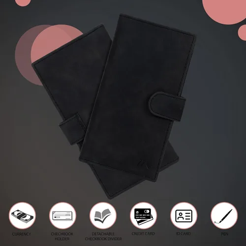 Vista 4 de Fundas de cuero RFID hechas a mano para hombres y mujeres con 6 tarjetas de crédito y 1 ranura para identificación y soporte para bolígrafo