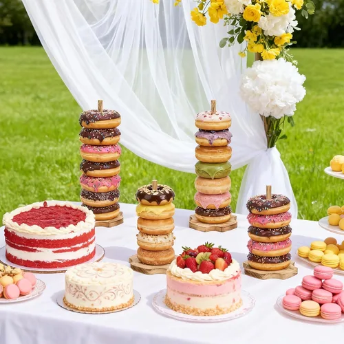 Vista 5 de Cididu Soporte de madera para donas, 8 piezas, soporte para mesa de postre, torre de exhibición de palitos de dona rústicos desmontables para bodas