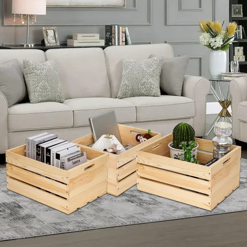 Vista 5 de Cajas de almacenamiento extra grandes de madera de pino, cajas de almacenamiento para discos de vinilo, las cajas de almacenamiento están hechas