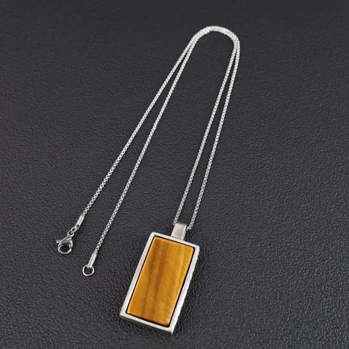 Vista 5 de COAI Collar con colgante de piedra rectangular para hombre