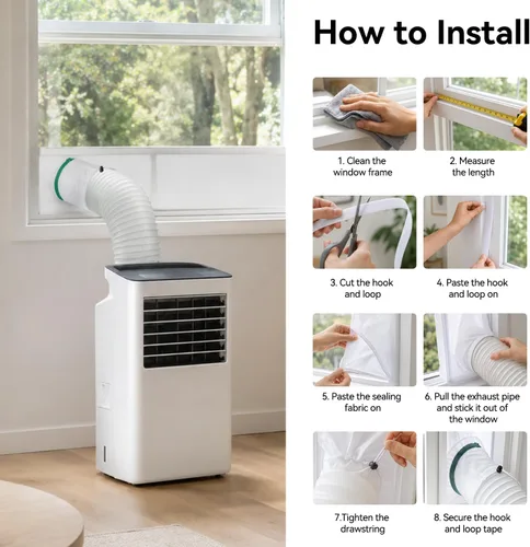 Vista 6 de Sello de ventana para aire acondicionado portátil, ajustable de 24 a 35.4 pulgadas, kit de ventilación de ventana de CA, sellado 100% impermeable