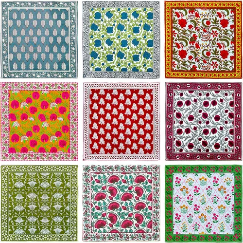 Vista 9 de DIYANAIMPEX 10 piezas de servilletas de tela de algodón con estampado de bloque manual hecho a mano Tamaño 16x16 pulgadas Servilletas impresas