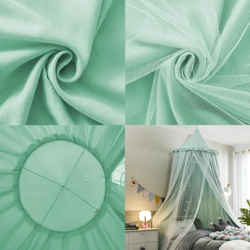 Vista 6 de Toldo de cama para niñas, mosquitera de doble capa para niñas, decoración de habitación, rincón de lectura (verde)