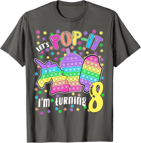 Vista 107 de Let's Pop-it I'm turning 8 Colorful 8th Birthday - Camiseta para niña, Negro
