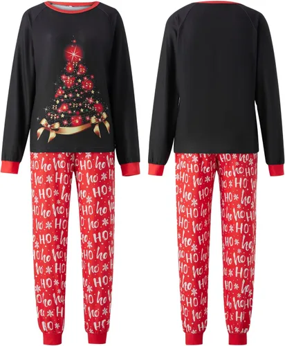 Vista 2 de FULA-bao Pijamas familiares de vacaciones a juego, pijamas de Navidad con estampado de mamá oso y pantalones a cuadros