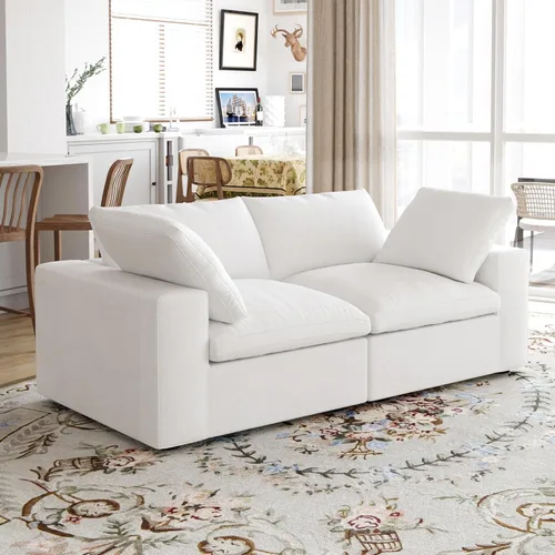 Vista 16 de Sofá modular Cloud de 79 pulgadas, sofá biplaza modular convertible con otomana de almacenamiento, sofá de tela de lino y algodón para sala