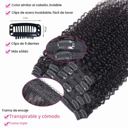 Vista 3 de Extensiones de cabello rizado con clip para mujeres afroamericanas, Urbeauty, Extensiones de cabello rizado con clip para cabello humano para chicas