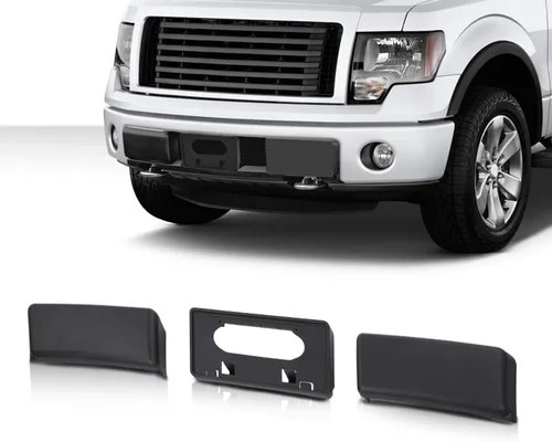 Vista 9 de CROSSDESIGN Protectores de parachoques delantero y soporte de marco de matrícula compatible con Ford F150 2009-2014