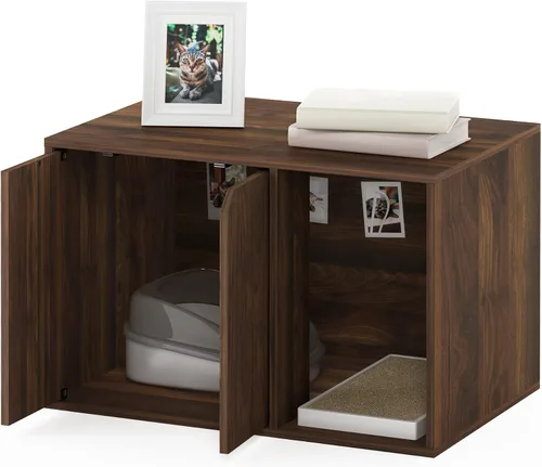 Vista 10 de Caja de arena Furinno Peli, Pequeña, Americano Entrada lateral, muebles ocultos, casa de madera para mascotas con puertas, fácil montaje