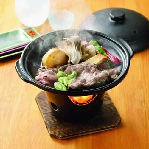 Vista 2 de Urban Tokyo Olla japonesa de loza irori para parrilla Tobanyaki, placa de cerámica con estufa y salvamanteles Kaiseki Ryori 10 onzas líquidas olla
