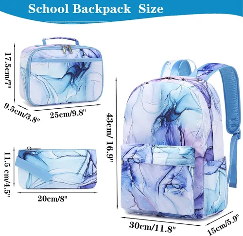 Vista 3 de Dafelile Mochilas escolares para niños y niñas, mochila para escuela primaria, mochilas para niños y niñas, resistentes al agua, azul Marble